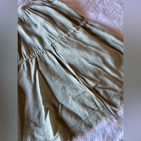 Sleeveless Green Italian Linen Boho Cottagecore Tunic with Crochet Lace Trim L - Picture 8 of 10